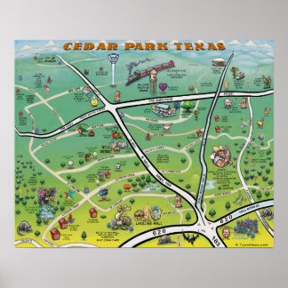 Affiche Carte du dessin animé Cedar Park Texas
