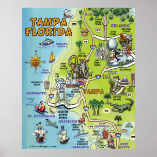 Affiche Carte du dessin de Tampa en Floride