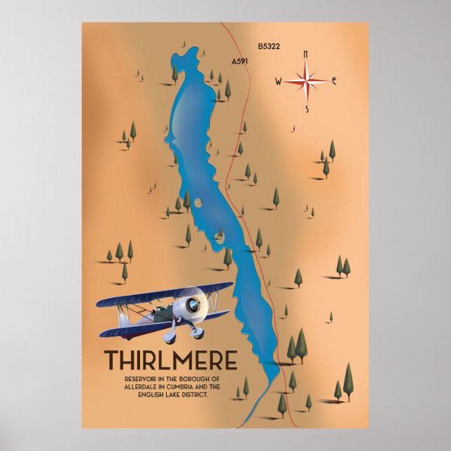 Affiche Carte du district du lac Thirlmere Reservoir (Devant)