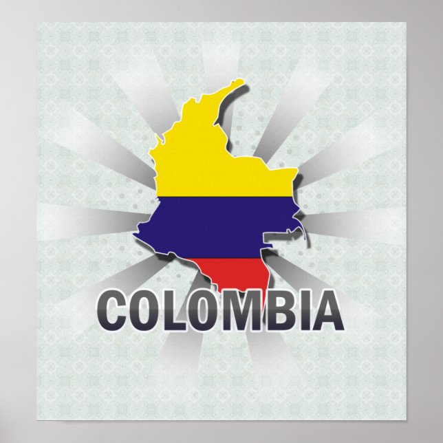 Affiche Carte du drapeau de la Colombie 2.0 (Devant)