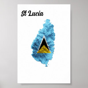Affiche Carte du drapeau de Sainte-Lucie