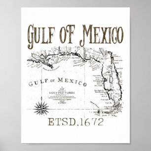 Affiche Carte Du Drapeau Du Golfe Des États-Unis D'Amériqu
