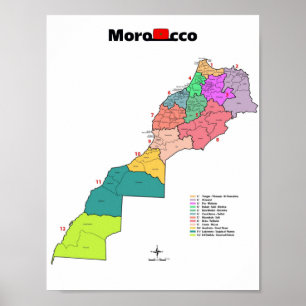 Affiche Carte du drapeau marocain avec contours aux fronti