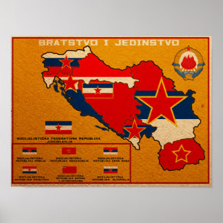 Affiche Carte du drapeau yougoslave