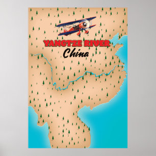 Affiche Carte du fleuve Yangtze Chine