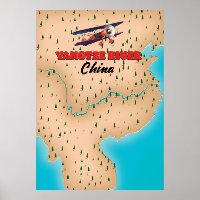 Affiche Carte du fleuve Yangtze Chine (Devant)
