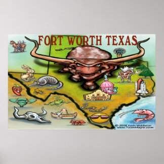 Affiche Carte du Fort Worth TEXAS