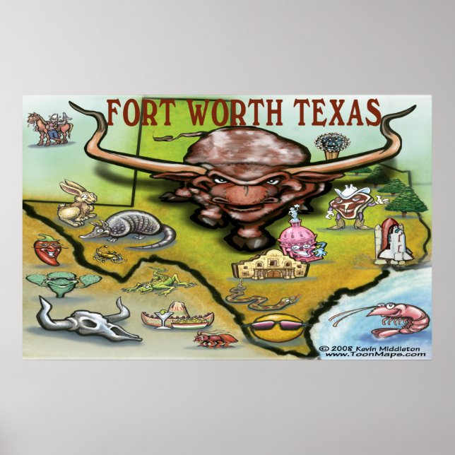 Affiche Carte du Fort Worth TEXAS (Devant)