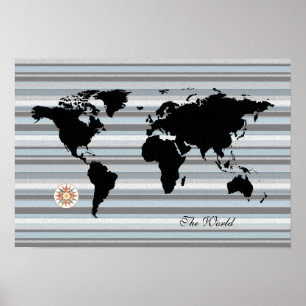 Affiche carte du globe noir + bandes
