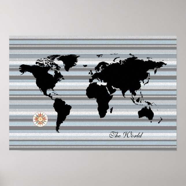 Affiche carte du globe noir + bandes (Devant)