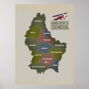 Affiche Carte du Grand-Duché de Luxembourg