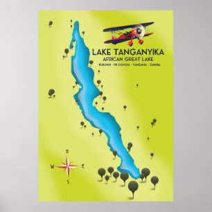 Affiche Carte du grand lac africain du lac Tanganyika