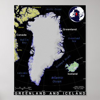 Affiche Carte du Groenland et de l'Islande
