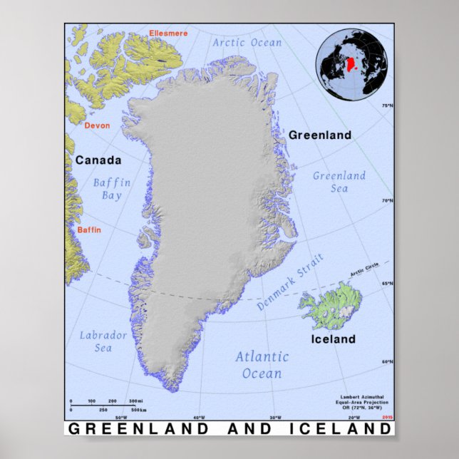 Affiche Carte du Groenland et de l'Islande (Devant)