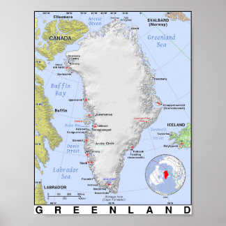 Affiche Carte du Groenland sans glace