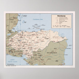 Affiche Carte du Honduras (1985) Atlas des pays d'Amérique