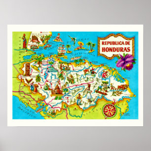 Affiche Carte du Honduras vintage Imprimer