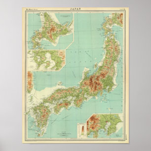 Affiche Carte du Japon avec des itinéraires d'expédition