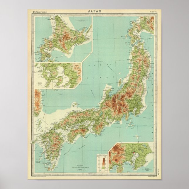 Affiche Carte du Japon avec les routes maritimes (Devant)