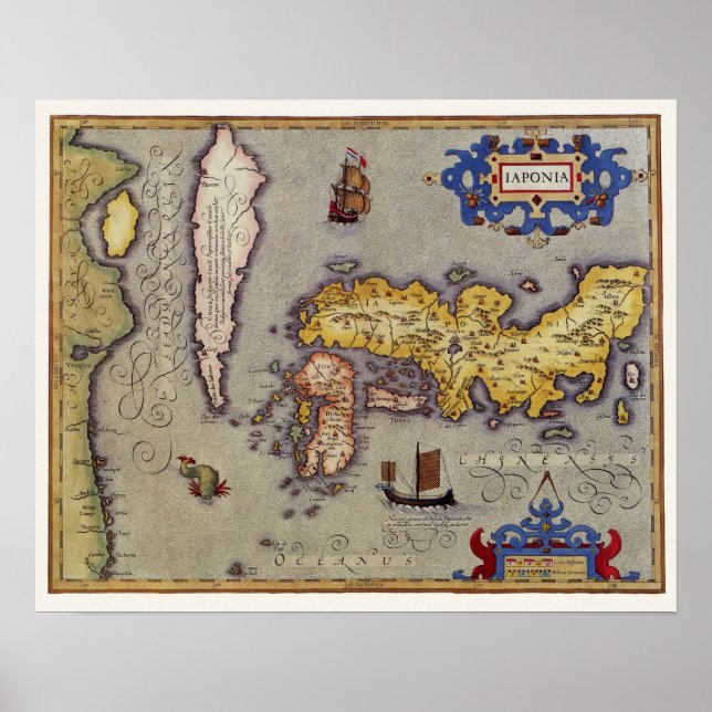 Affiche Carte du Japon par Mercator et Hondius, 1606 (Devant)