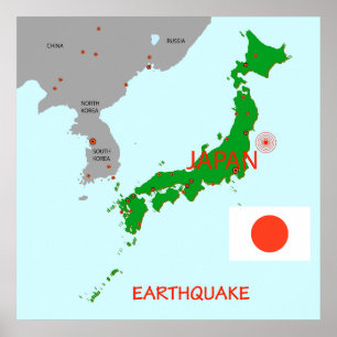 Affiche Carte du Japon Séismes Activité Sismique