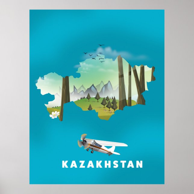 Affiche Carte du Kazakhstan (Devant)