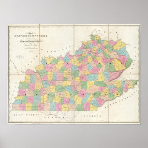 Affiche Carte du Kentucky & Tennessee