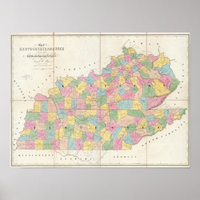 Affiche Carte du Kentucky & Tennessee (Devant)
