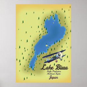 Affiche Carte du lac Biwa Japon