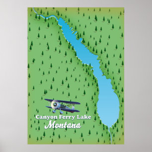 Affiche Carte du lac Canyon Ferry Lake Montana