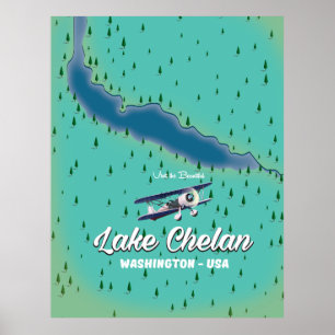 Affiche Carte du lac Chelan Washington