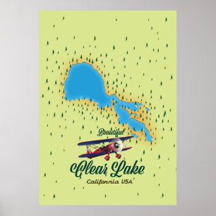 Affiche Carte du lac Clear Californie États-Unis