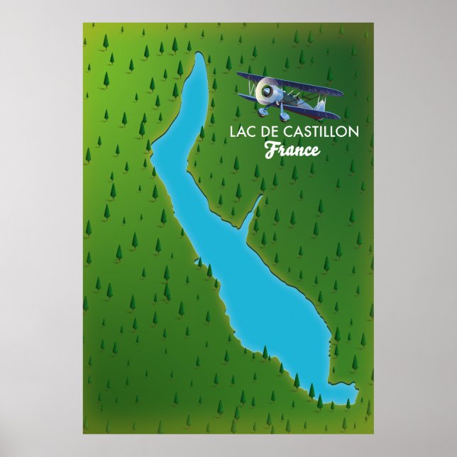 Affiche Carte du Lac de Castillon France (Devant)