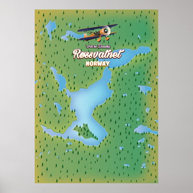 Affiche Carte du lac de Røssvatnet Norvège imprimé. (Devant)