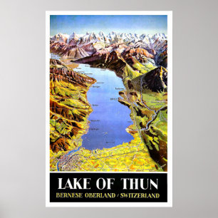 Affiche Carte du lac de Thoune, Oberland bernois, Suisse