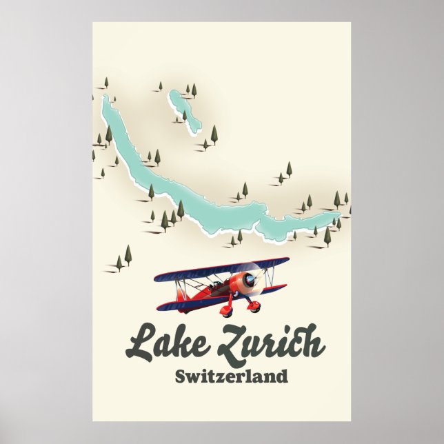 Affiche carte du lac de Zurich Suisse (Devant)