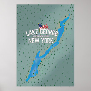 Affiche Carte du lac George New York