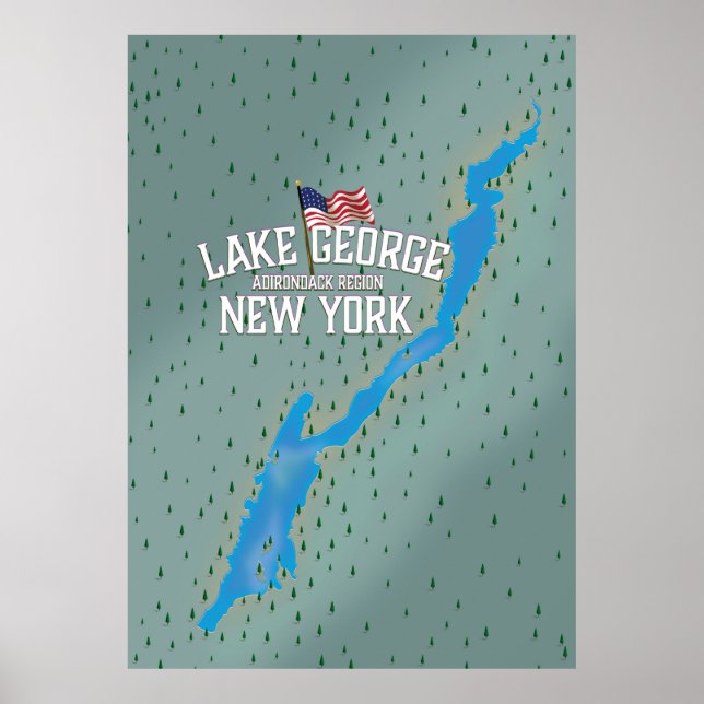 Affiche Carte du lac George New York (Devant)