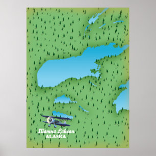 Affiche Carte du lac Iliamna Alaska