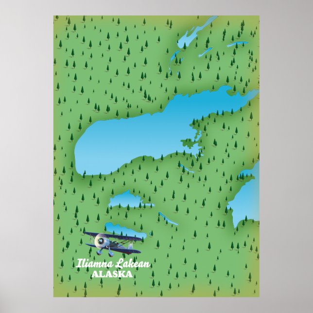 Affiche Carte du lac Iliamna Alaska (Devant)