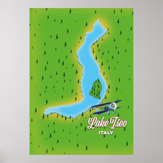 Affiche Carte du lac Iseo Italie (Devant)