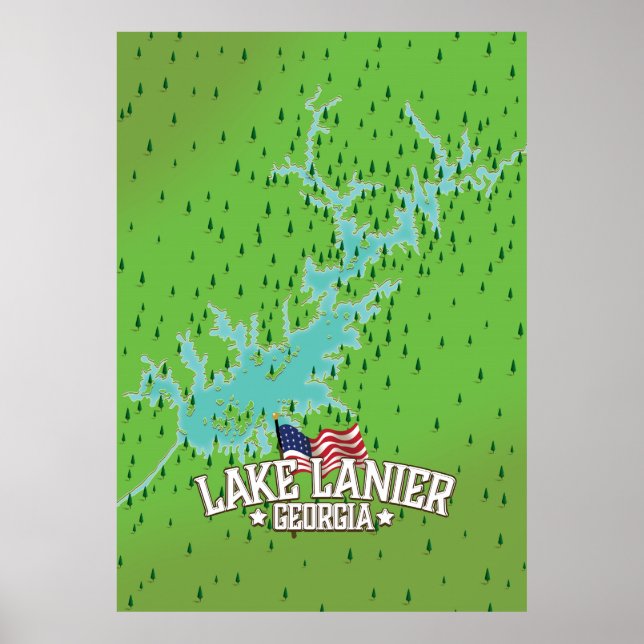 Affiche Carte du lac Lanier Georgia (Devant)
