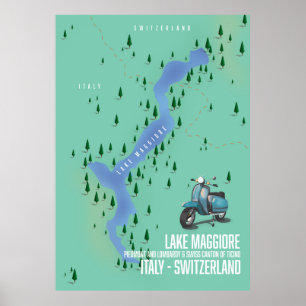 Affiche Carte du lac Majeur Italie - Suisse