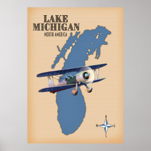 Affiche Carte du lac Michigan en Amérique du Nord