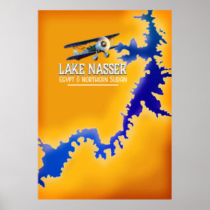 Affiche Carte du lac Nasser Égypte et Soudan