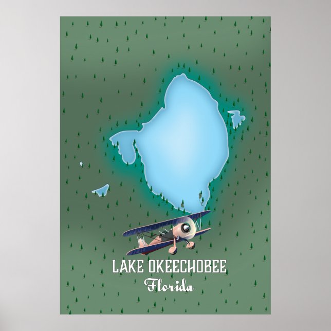 Affiche Carte du lac Okeechobee Floride. (Devant)