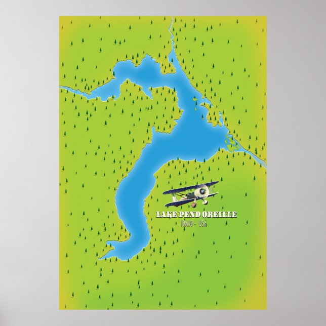 Affiche carte du lac pend idaho Lake (Devant)