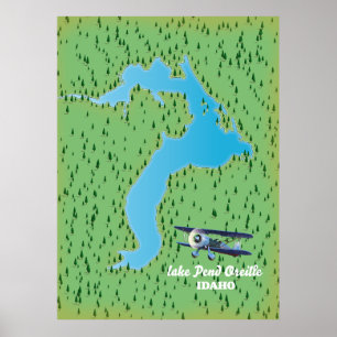 Affiche Carte du lac Pend Oreille Idaho