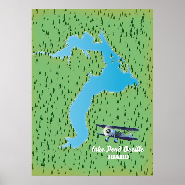Affiche Carte du lac Pend Oreille Idaho (Devant)