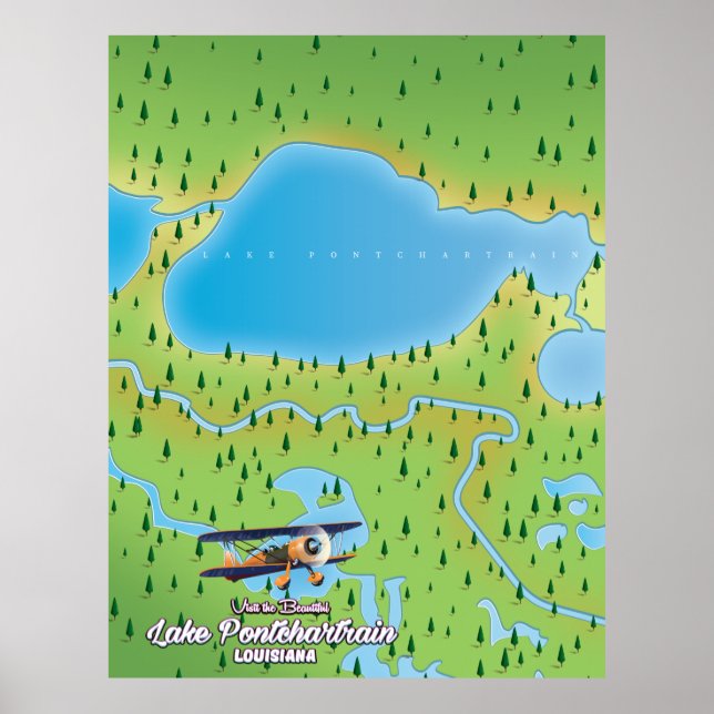 Affiche Carte du lac Pontchartrain en Louisiane (Devant)